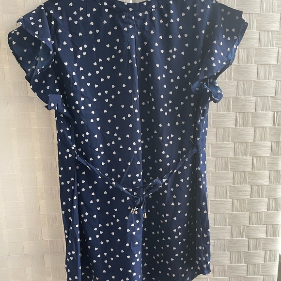 Oh Mamma Women’s Maternity Blue White Heart Pleated Button V Neck Back Tie SZ L - Picture 5 of 12